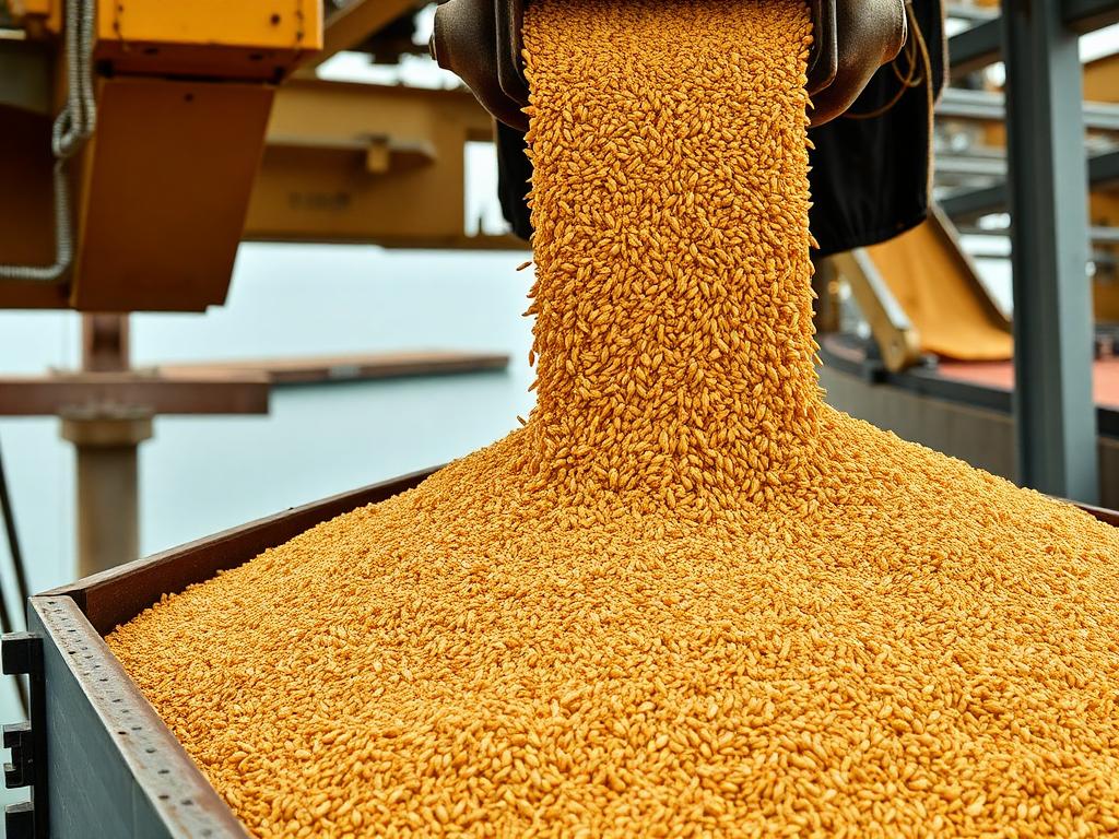 Bulk grain loading into a cargo vessel hold