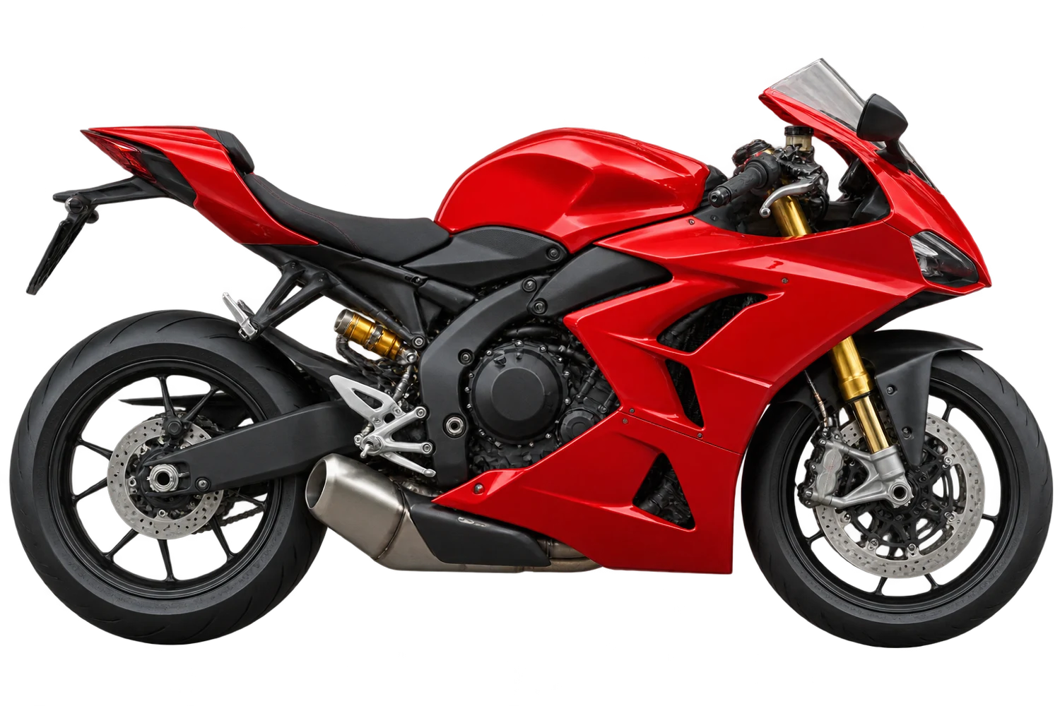 Red Apex sport motorcycle shown in a right-facing side profile