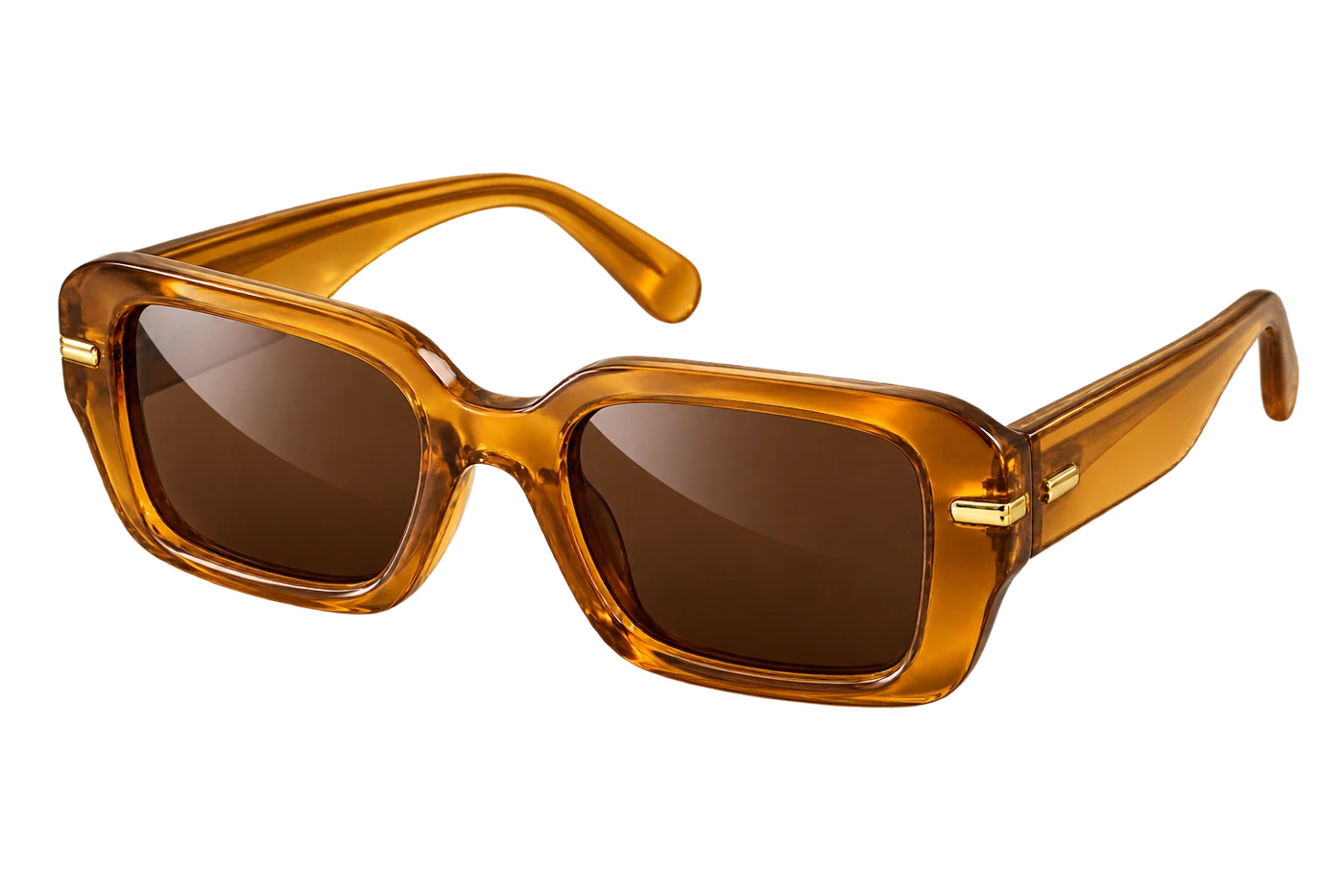 Sculptural honey amber sunglasses with warm brown lenses