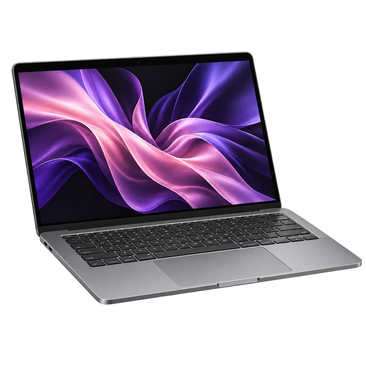 Graphite laptop concept with a violet screen