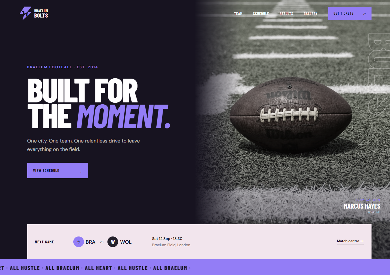 Sports website template preview